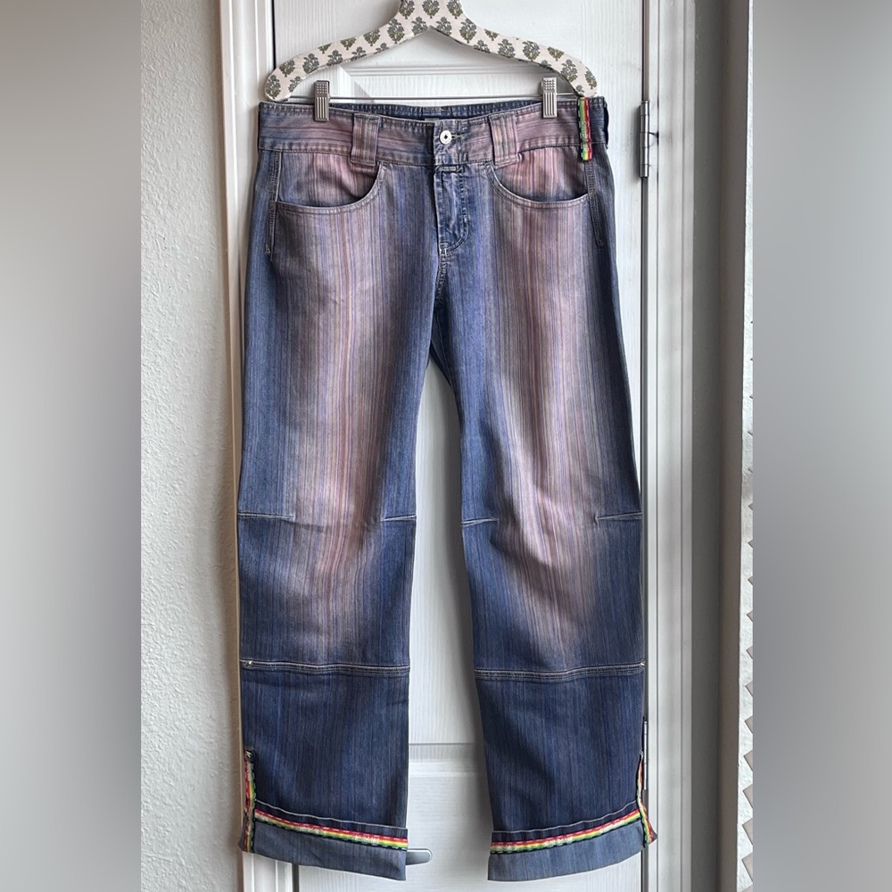 RARE Vtg Marithé François Girbaud Rainbow Striped Rasta Jeans Size 31